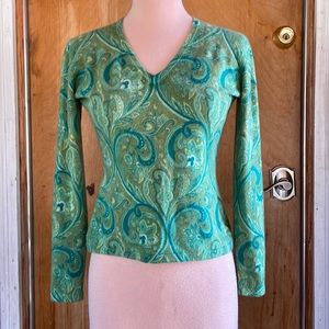 Paisley Green 100% Cashmere Sweater! Saks Fifth Avenue. Size Medium.